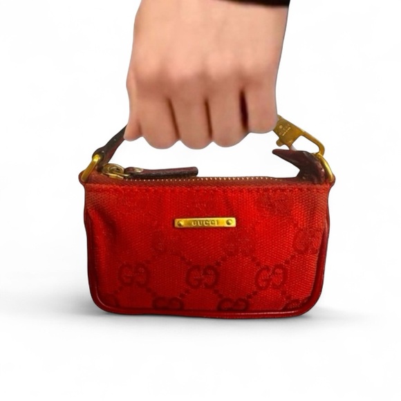 GUCCI Red Monogram Canvas w leather trim Micro Mini Bag w strap - Picture 10 of 14
